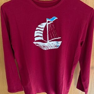 SPF 50 Kids Bamboo Blend Maroon Sailboat Long Sleeve Shirt
